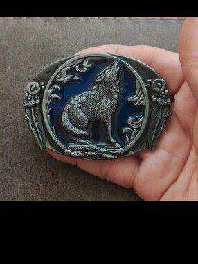 Western Style 3D Howling Wolf Pewter Belt Buckle